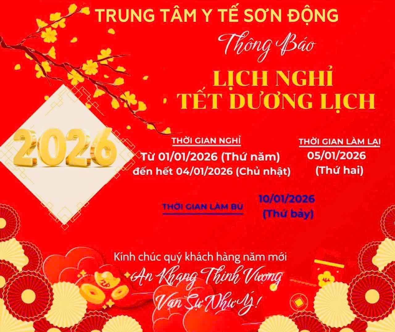 Thông báo lịch nghỉ tết dương lịch 2026